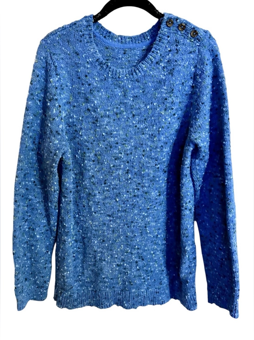 J. Jill Women’s Boucle Flecked Knit Crew Neck Pullover Sweater Button Shoulder